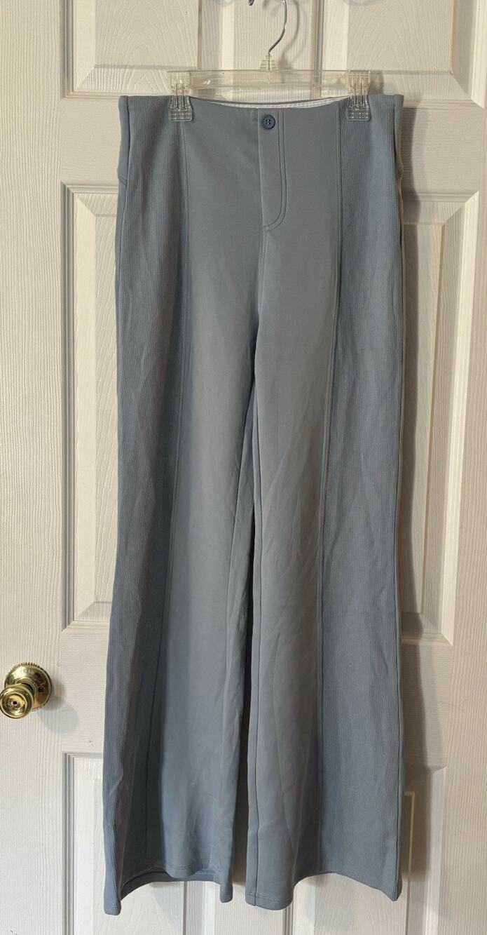 Halara M Medium Pale Blue Pants Mixed Media Tummy Control No-Waistband Ribbed